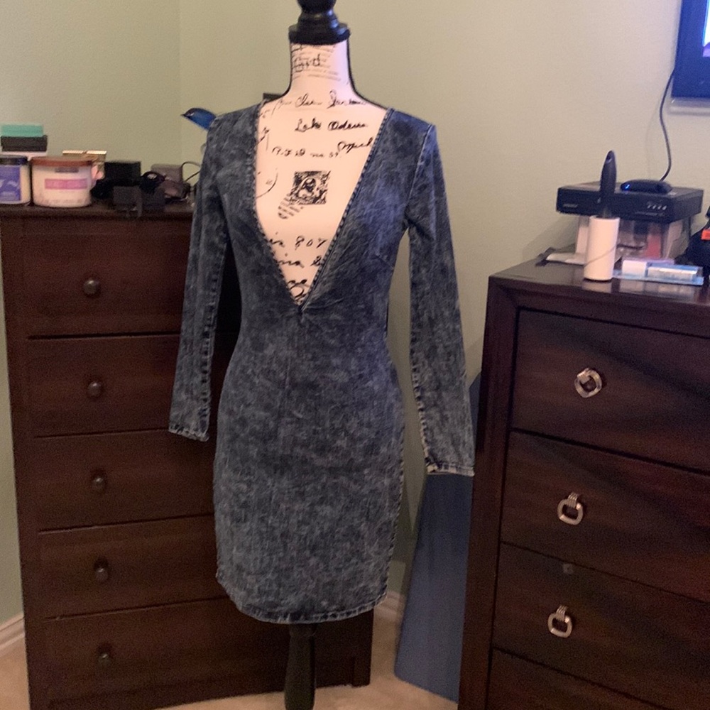 Vibrant Long Sleeve Mini Jean Dress